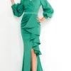Jovani - 04841 Long Sleeve Ruffle Drape High Slit Evening Dress 1 Jovani - 04841 Long Sleeve Ruffle Drape High Slit Evening Dress