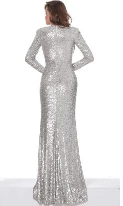 Jovani - 04886 Plunging V-Neck Long Sleeve Full Sequin Fitted Gown