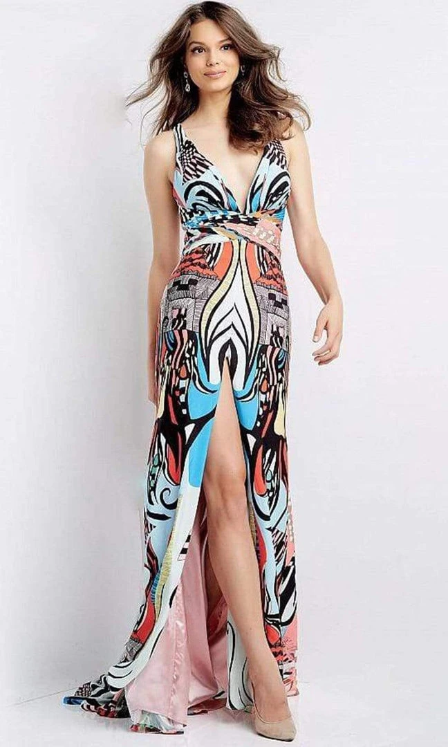 Jovani - 04986 Printed Flowy Multicolored Gown 3 Jovani - 04986 Printed Flowy Multicolored Gown
