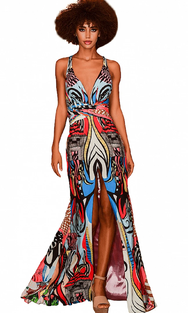 Jovani - 04986 Printed Flowy Multicolored Gown 6 Jovani - 04986 Printed Flowy Multicolored Gown