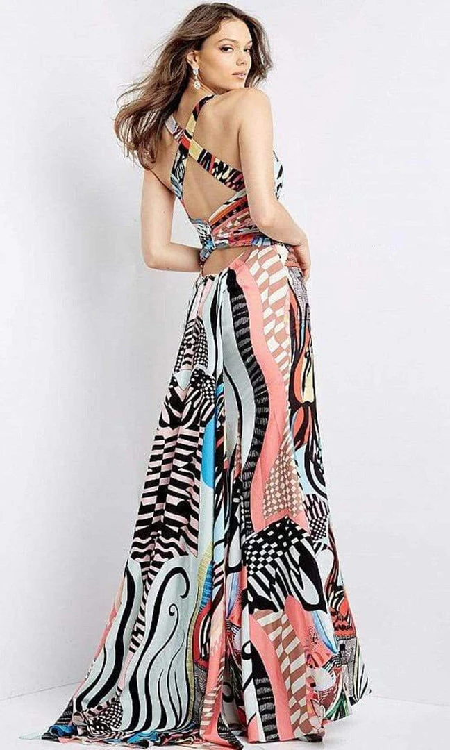 Jovani - 04986 Printed Flowy Multicolored Gown 4 Jovani - 04986 Printed Flowy Multicolored Gown