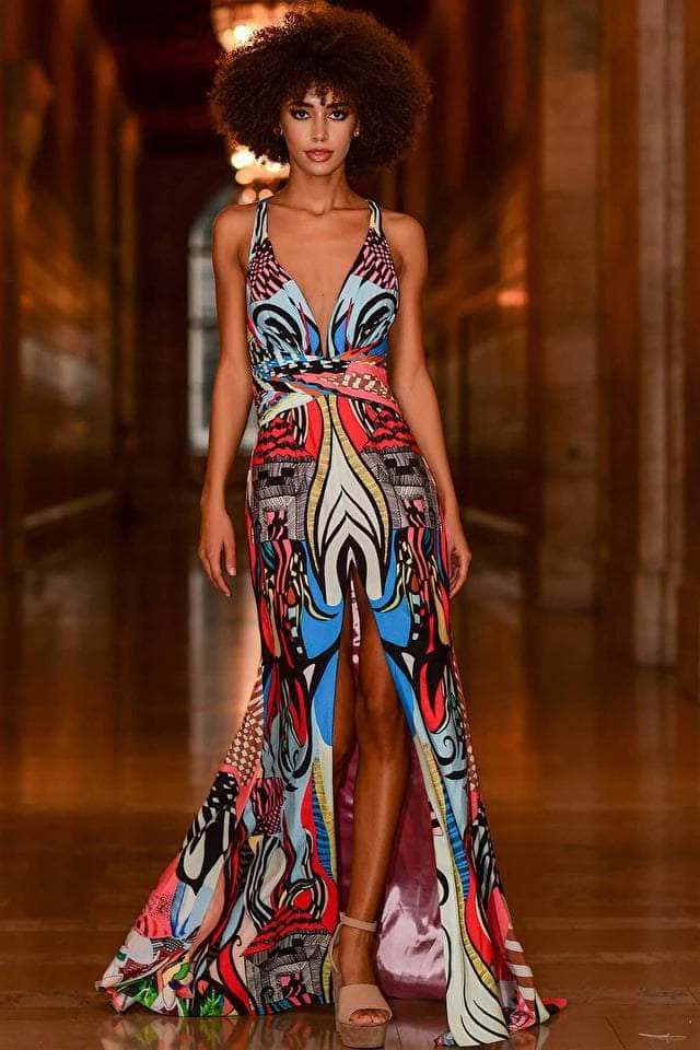 Jovani - 04986 Printed Flowy Multicolored Gown 5 Jovani - 04986 Printed Flowy Multicolored Gown