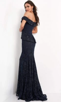 Jovani - 05059 Embellished Lace Off Shoulder Sheath Dress