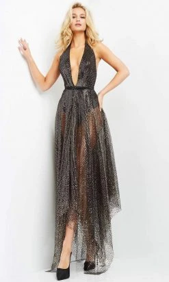 Jovani - 05068 Sheer Plunging Halter A-Line Dress