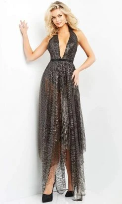 Jovani - 05068 Sheer Plunging Halter A-Line Dress