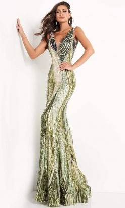 Jovani - 05103 Sequin Embellished Plunging V Neck Gown