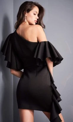 Jovani - 05155 Asymmetric Neck Ruffled Fitted Dress 6 Jovani - 05155 Asymmetric Neck Ruffled Fitted Dress