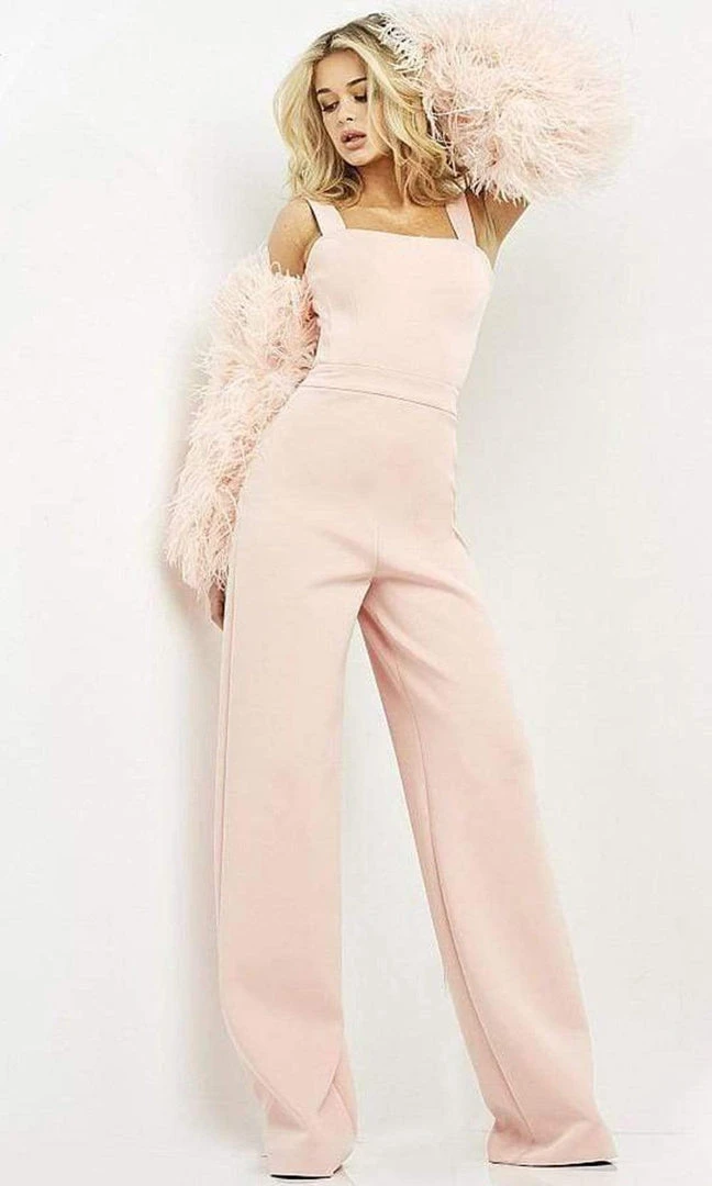 Jovani - 05505 Square Neck Fur Sleeve Jumpsuit 4 Jovani - 05505 Square Neck Fur Sleeve Jumpsuit