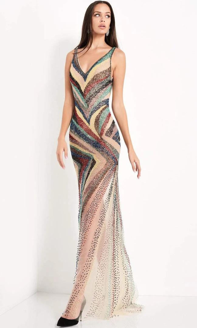 Jovani - 05560 Beaded Plunging V Neck Gown 4 Jovani - 05560 Beaded Plunging V Neck Gown