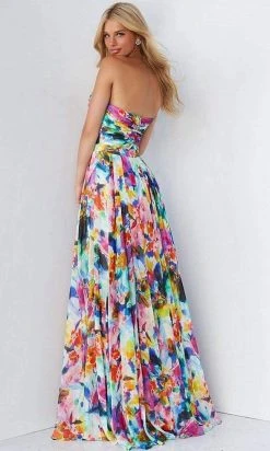 Jovani - 05589 Strapless Printed Slit A-line Gown 6 Jovani - 05589 Strapless Printed Slit A-line Gown