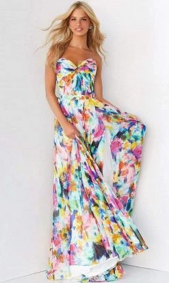 Jovani - 05589 Strapless Printed Slit A-line Gown 7 Jovani - 05589 Strapless Printed Slit A-line Gown