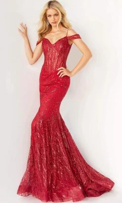 Jovani - 05838 Off Shoulder Glitter Mermaid Gown