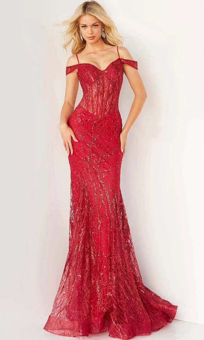 Jovani - 05838 Off Shoulder Glitter Mermaid Gown 5 Jovani - 05838 Off Shoulder Glitter Mermaid Gown