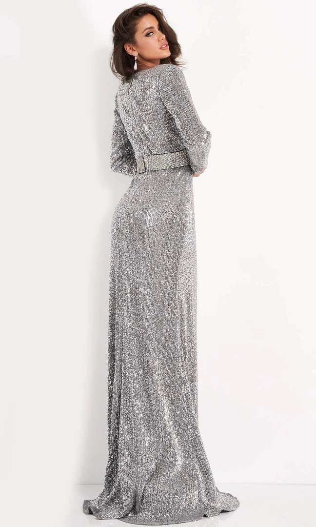 Jovani - 05946 Sequin Plunging V Neck Long Sleeves Dress 4 Jovani - 05946 Sequin Plunging V Neck Long Sleeves Dress
