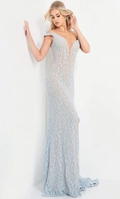 Jovani - 06096 Lace Deep Off Shoulder Sheath Dress 7 Jovani - 06096 Lace Deep Off Shoulder Sheath Dress