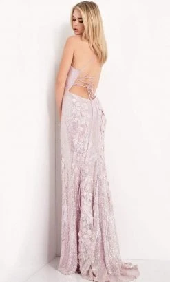 Jovani - 06109 Floral Appliques Sequin Embellished High Slit Gown