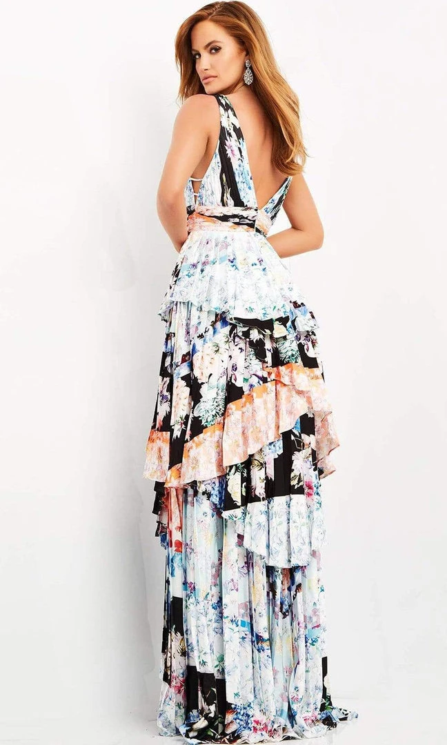 Jovani - 06114 Pleat-Ornate Tiered A-Line Print Dress 4 Jovani - 06114 Pleat-Ornate Tiered A-Line Print Dress