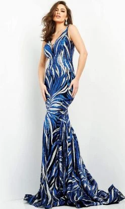 Jovani - 06153 Sequin Plunging V Neck Trumpet Dress