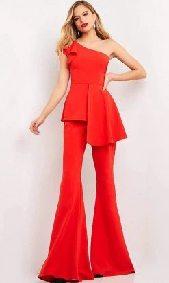 Jovani - 06163 Asymmetric Peplum Bell Bottom Suit