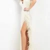 Jovani - 06164 Feather Trimmed High Slit Long Dress