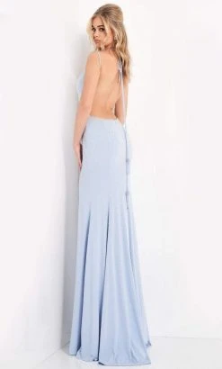 Jovani - 06209 V-Neck Backless High Slit Studded Jersey Evening Dress
