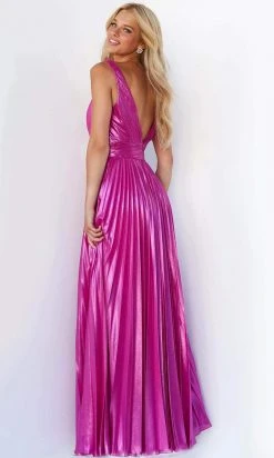 Jovani - 06220 Pleated Metallic High Slit Gown