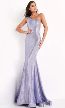 Jovani - 06367 Asymmetric Neck Trumpet Dress With Train
