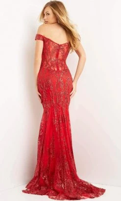 Jovani - 06369 Off Shoulder Embellished Mermaid Gown