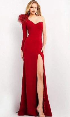Jovani - 06444 Asymmetric Sweetheart High Slit Gown