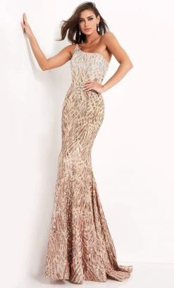 Jovani - 06469 Sequined Two Tone Trumpet Dress