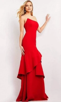 Jovani - 06509 Asymmetric Plain Wrapped Trumpet Gown