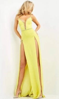 Jovani - 06557 Embellished Deep V-Neck A-line Gown Slits 10 Jovani - 06557 Embellished Deep V-Neck A-line Gown Slits