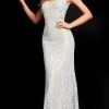Jovani - 06569 Thin Strapped Floral Lace Long Dress