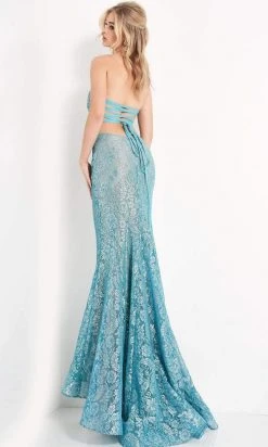Jovani - 06586 Strapless Sweetheart Silver Lace Tie-Back Evening Gown 7 Jovani - 06586 Strapless Sweetheart Silver Lace Tie-Back Evening Gown