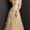 Jovani 06636 - Quarter Sleeve Floral Evening Gown 1 Jovani 06636 - Quarter Sleeve Floral Evening Gown