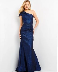Jovani - 06751 One Shoulder Metallic Jacquard Evening Dress