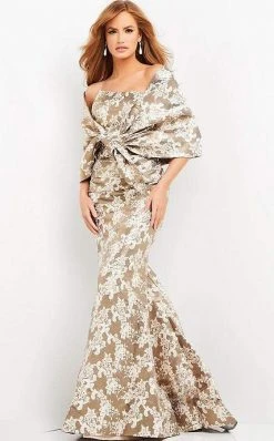 Jovani - 06760 Shawl Draped Floral Mermaid Dress 6 Jovani - 06760 Shawl Draped Floral Mermaid Dress