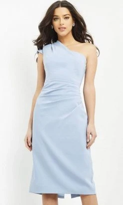 Jovani - 06835 One Shoulder Bodice Sheath Knee-Length Crepe Dress
