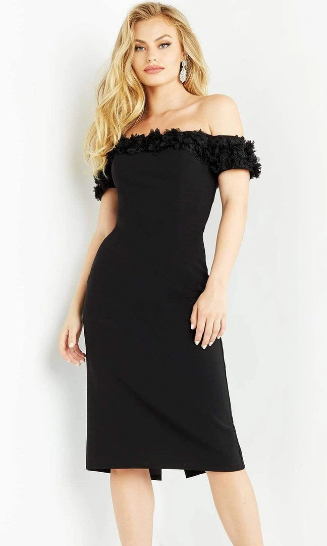 Jovani - 06870 Floral Applique Off Shoulder Dress 3 Jovani - 06870 Floral Applique Off Shoulder Dress