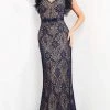 Jovani - 06919 V Neck English Laced Evening Gown