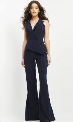 Jovani - 06923 Sleeveless Front Button Peplum Jumpsuit