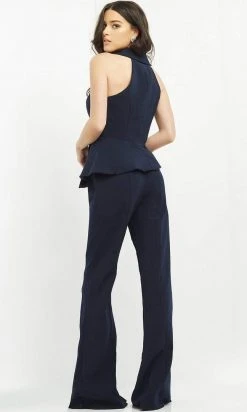 Jovani - 06923 Sleeveless Front Button Peplum Jumpsuit