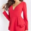 Jovani - 07032 Long Sleeve Draping Peplum Dress