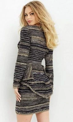 Jovani - 07034 Plunging V-Neck Peplum Sheath Dress 9 Jovani - 07034 Plunging V-Neck Peplum Sheath Dress