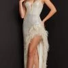 Jovani - 07068 Strapless Feathered High Slit Gown