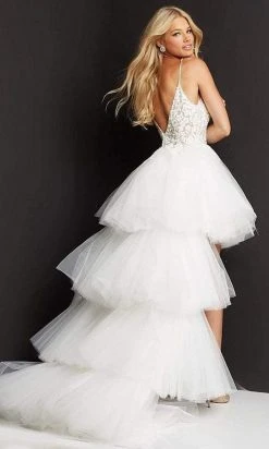 Jovani - 07263 Sheer Floral Embroidered Bodice High Low Prom Dress