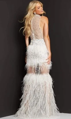 Jovani - 07317 High Neck Feather Fringed Gown