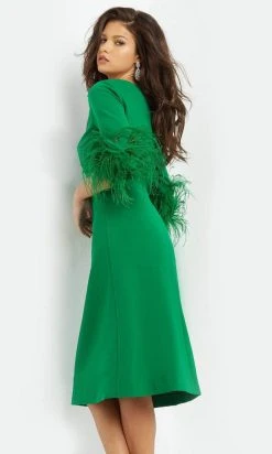 Jovani - 07341 Feather Fringed Quarter Sleeve Dress