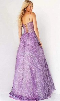 Jovani - 07423 Glitter Corset A-line Shiny Gown