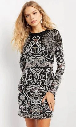 Jovani 07519 - Beaded Long Sleeved Short Dress 7 Jovani 07519 - Beaded Long Sleeved Short Dress